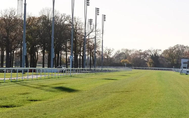 The turf track rails at Chelmsford City Racecourse